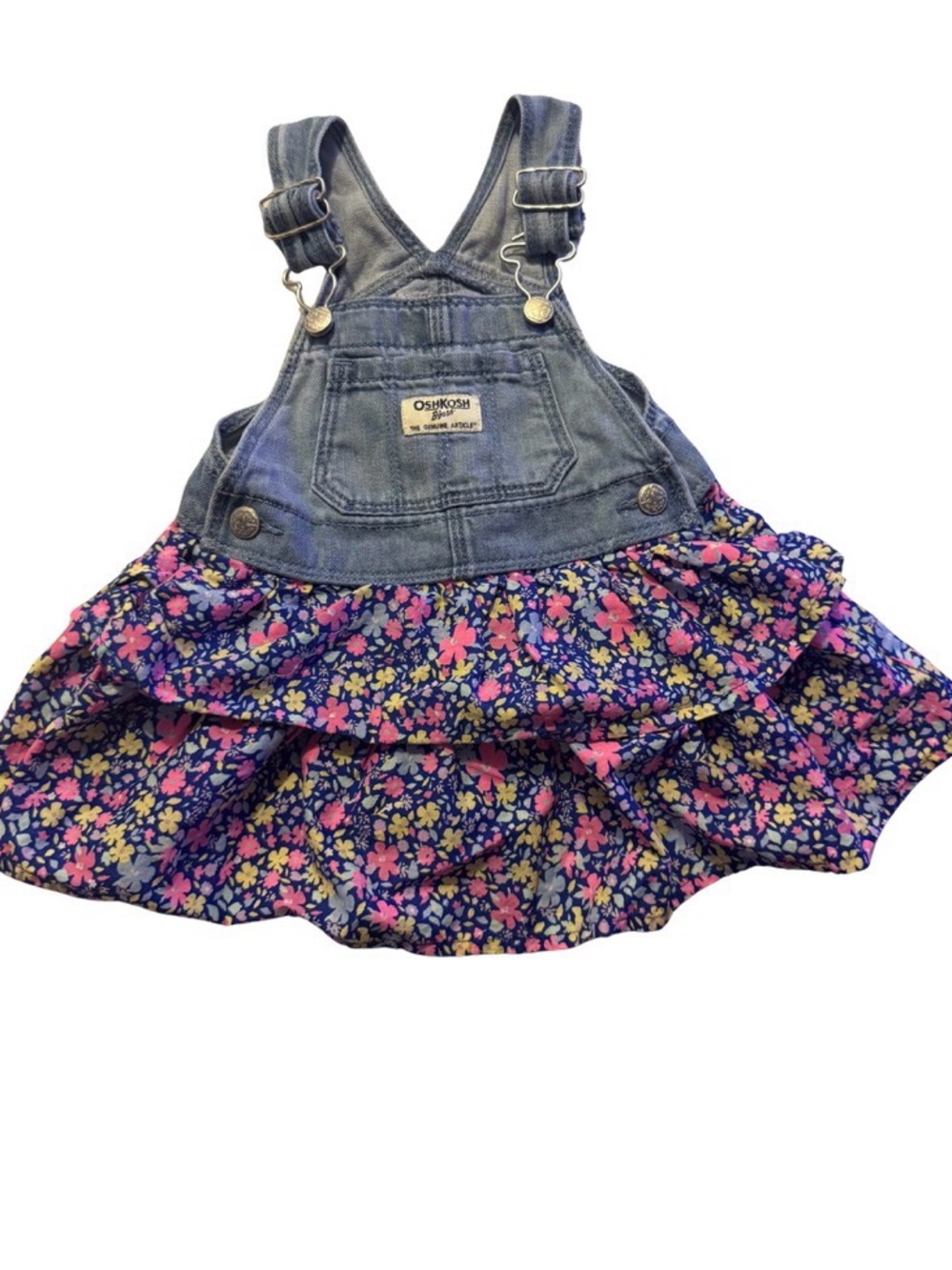 OshKosh B'gosh Denim Floral Ruffle Overalls - Blue/Pink/Yellow